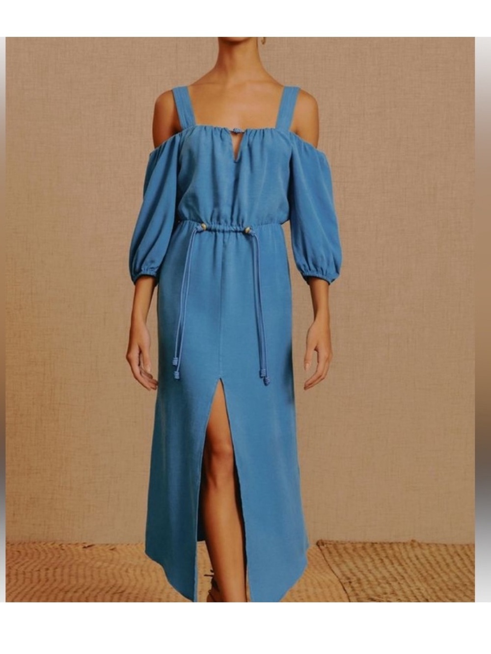 VIX solid jade detail midi dress blue ocean